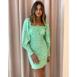 Faithfull The Brand Cosima Mini Dress Floral Ruffle Smocked Balloon Sleeve